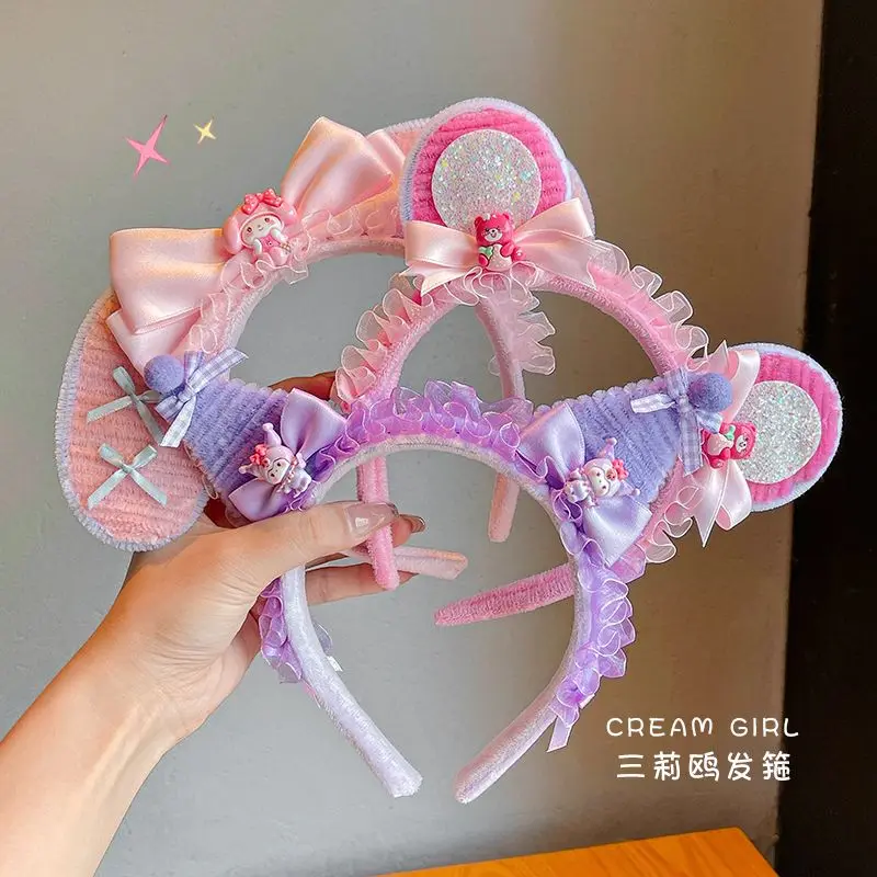 Sanrio Kuromi Children's Ear Bracelet Lolita Bow Headpiece Princess Dress with Face Wash Hair Hairpin Role Playing Accessories