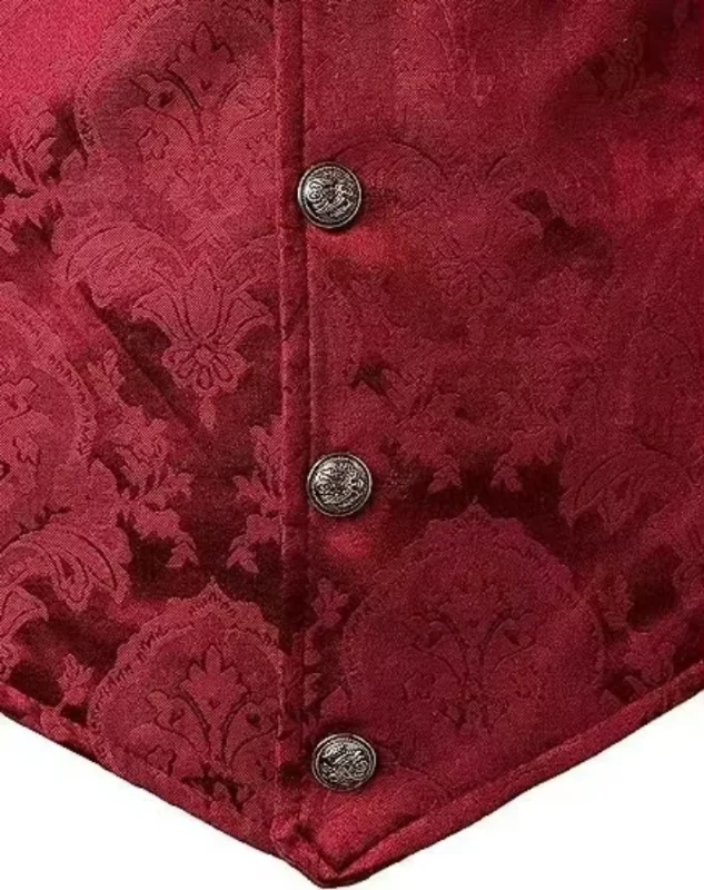 Herren Viktorianische Blumen-Jacquard-Weste mit Revers, Einreihig, Schmale Passform, Anzugweste für Formelle Anlässe, Hochzeiten, Partys, Business, Verschiedene Farben – Detail 12