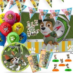 Paw Patrol Tracker Party Supplies Tableware Festival Decoration Kid Faovr Birthday Balloon Straw Box Baby Shower Stickers Plates