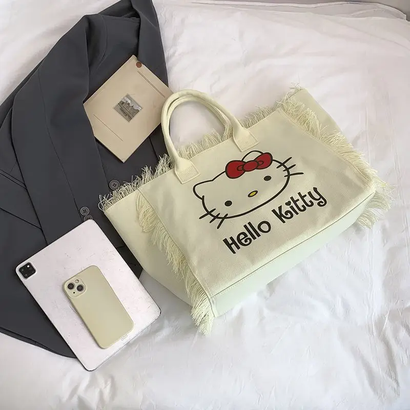 Hello Kitty Canvas Tas Nieuwe Enkele Schouder Handheld Mode Grote Capaciteit Draagtas Student Woon-werkverkeer Eenvoudig Voor Vrouwen Meisjes
