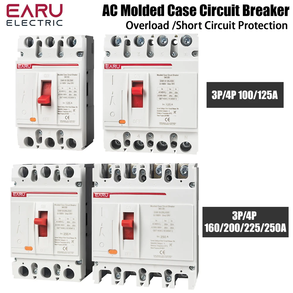 

3P 4P AC MCCB Solar Moulded Case Circuit Breaker Overload Protection Switch Protector for Solar Photovoltaic PV 400V 100-250A