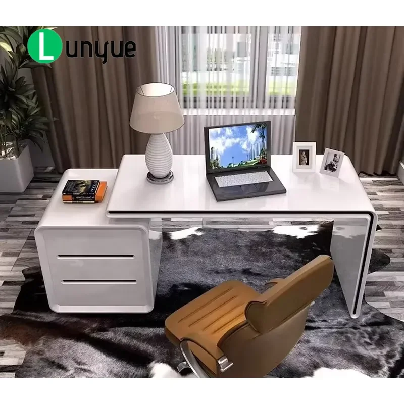 Modern White Lacquered Wood Modular Computer Desk Convertible Panel Staff Office Furniture Compact Design High Quality