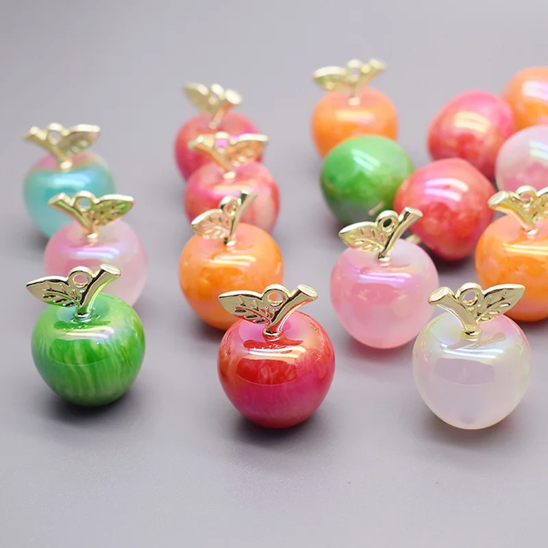 1pcs 33x24mm Resin Material Apple Christmas Eve Gift Red Apple Resin Charms Pendant For Jewelry Making DIY