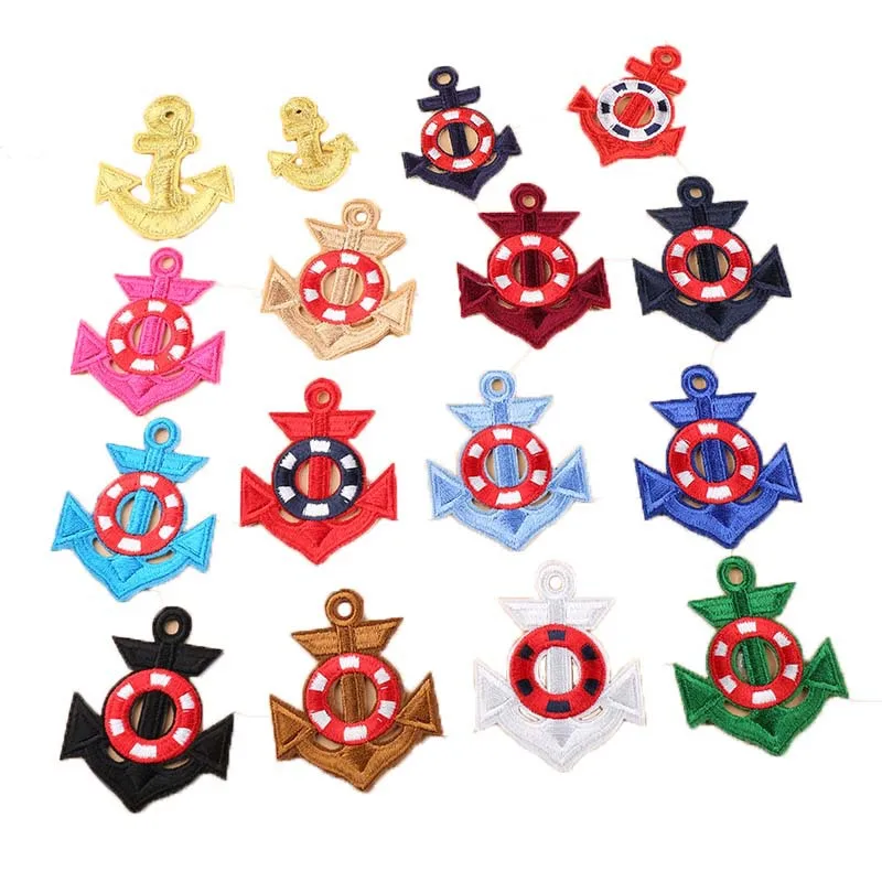 

50pcs/Lot Luxury Ancient Embroidery Patch Gold Anchor White Blue Shirt Bag Clothing Decoration Accessory Craft Diy Applique