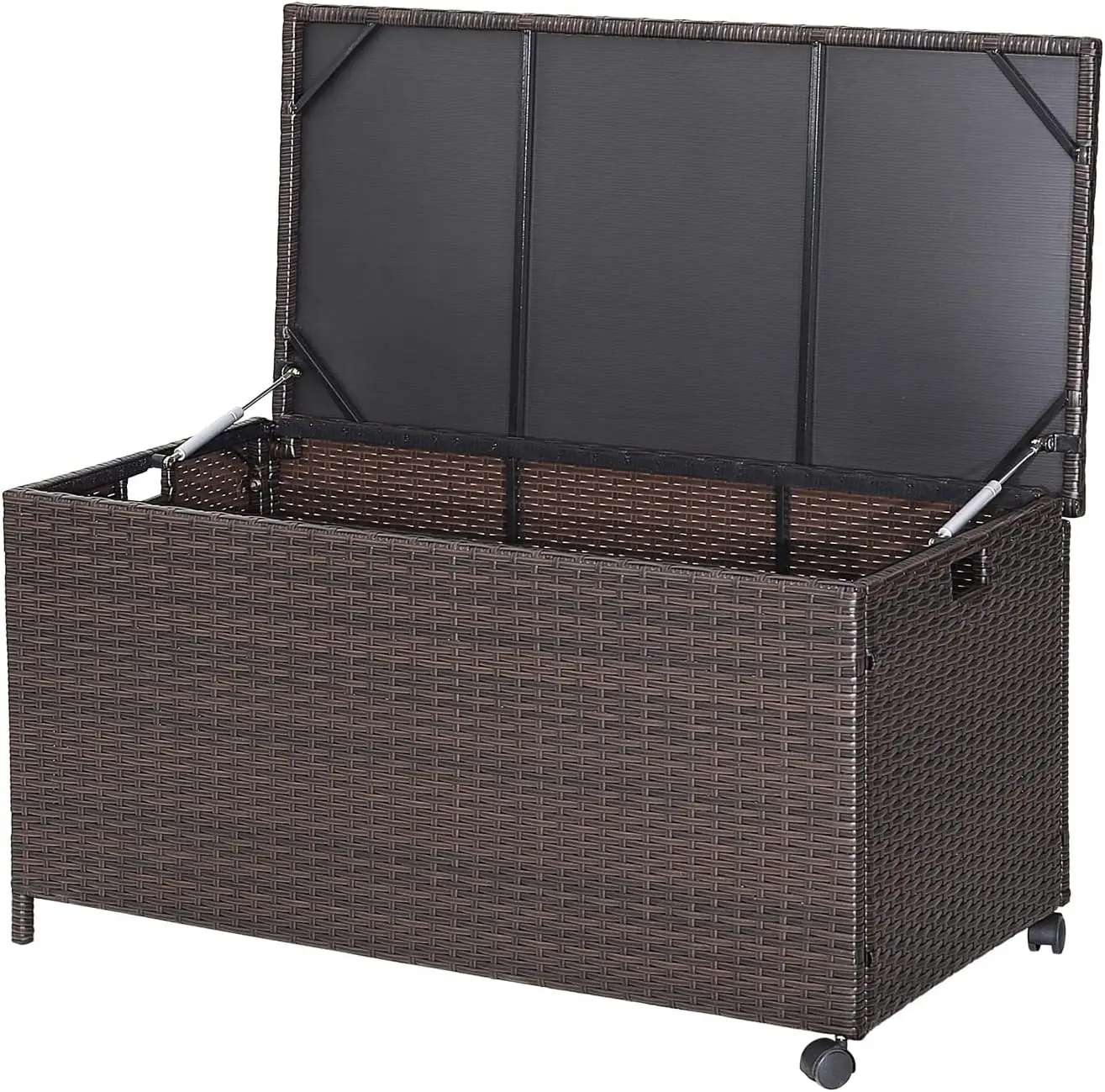 

Patio Rattan Storage Box - 50 Gallon All-Weather Wicker Storage Box w/Top Lid, Protective Liner and Wheels, Outdoor Deck Box