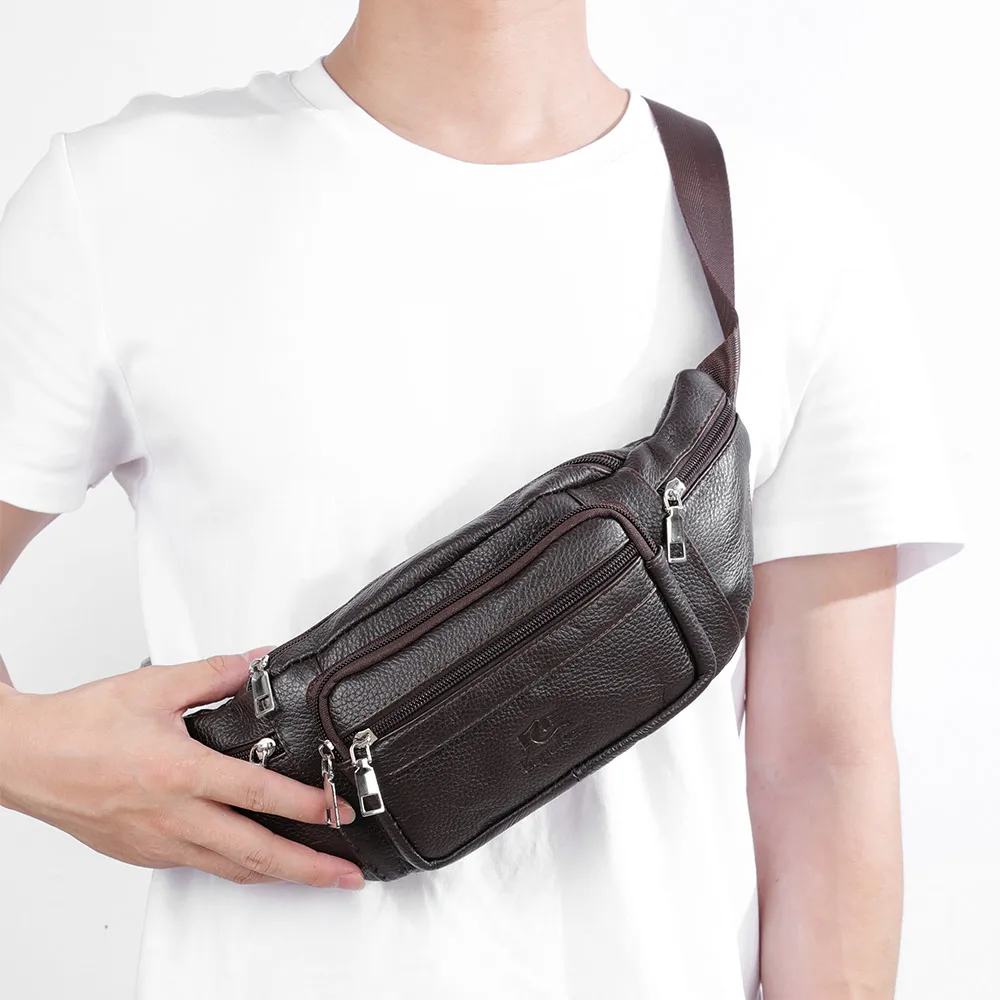 

Men's Genuine Leather Commuter Waist Bag, Men's Multi-Functional Business Chest Bag, Men's Waist Bag