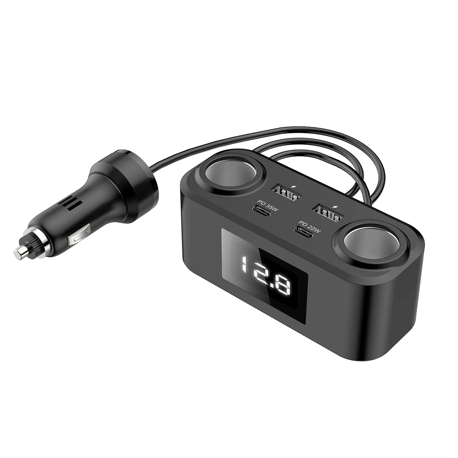 Car Charger 100W Fast Charging 4 USB Ports Real Time Voltage Display Suitable for 12V 24V Cars PD QC 3.0 Compatible
