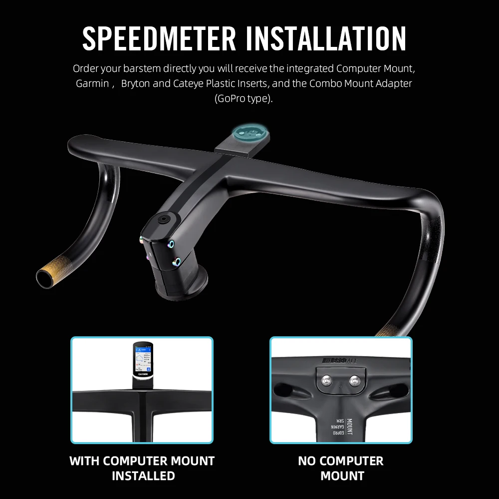 RYET Ergo Ace Road Bicycle Handlebar Carbon Full Internal Cable Routing Integrated Handlebar Di2 With Computer Holder Bike Parts