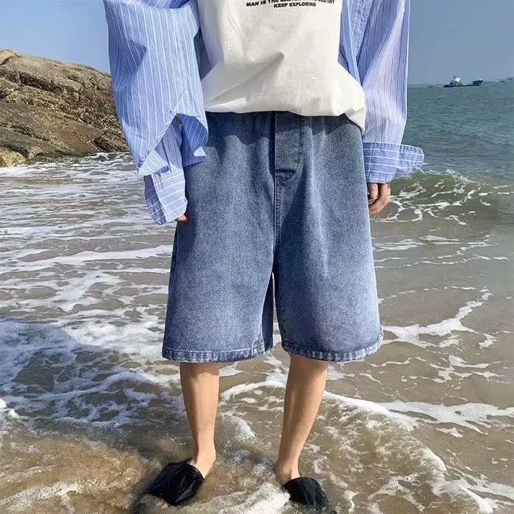 

Summer Thin Loose Men's Denim orts Five-Quarter Length Hong Kong Sle Casual Loose Fit Polyester Fiber Busin Casual