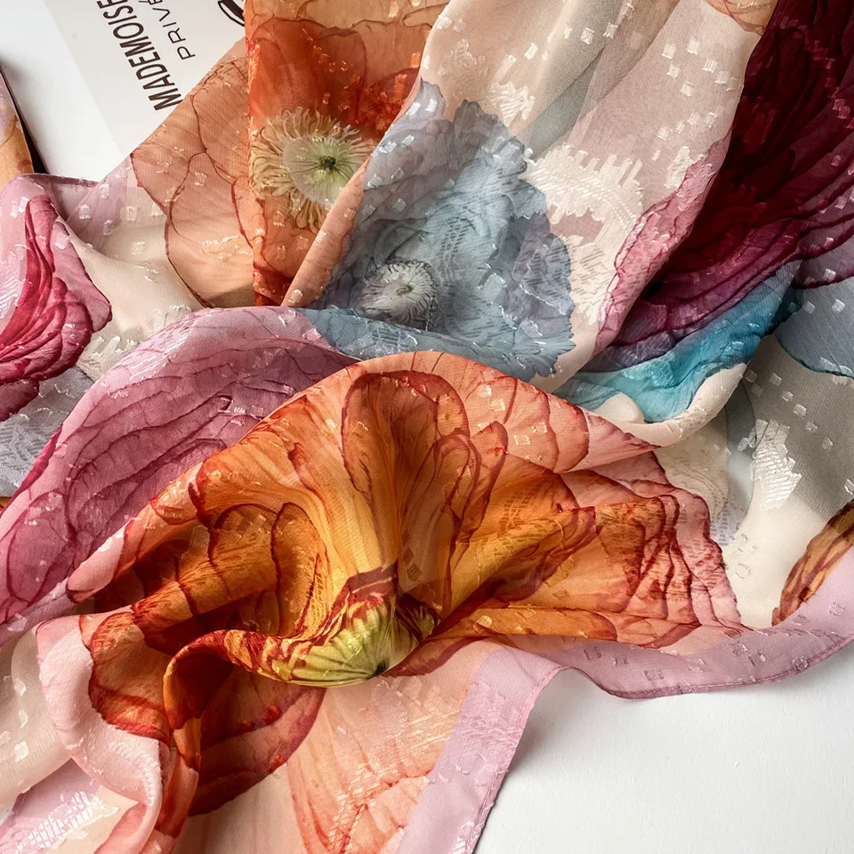 2025 ربيع جديد وشاح طويل للنساء السفر وشاح طويل الساتان الجوف طباعة شال واقية من الشمس وشاح وشاح شال بالجملة #4