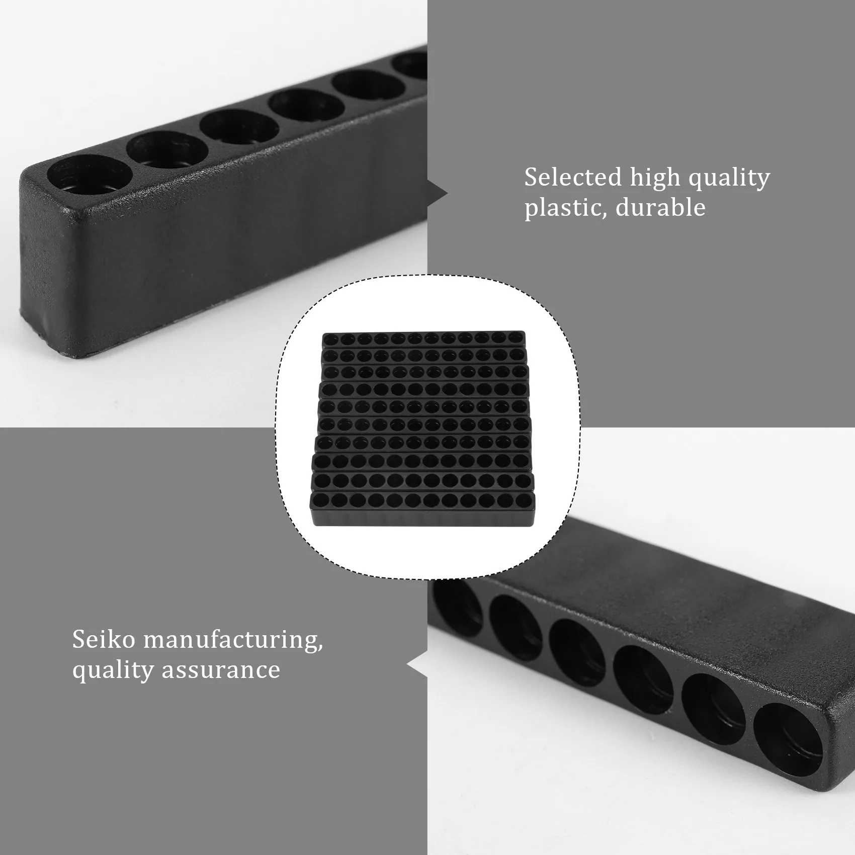 

ABUN-10Pcs 12-Hole Screwdriver Bit Holder Box Block Black For Six Angle 6.35Mm Handle