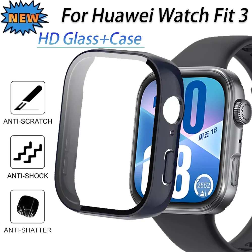 Закаленное стекло + чехол для Huawei Watch Fit 3, универсальный бампер для ПК, защитный чехол для экрана Huawei Watch Fit 3, противопадающий корпус