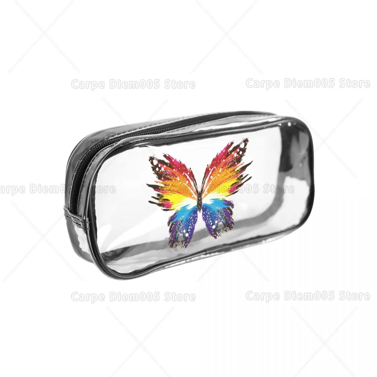 

Яркий пенал с радужными бабочками - красочный дизайн с градиентом, прочный прозрачный чехол на молнии, косметичка