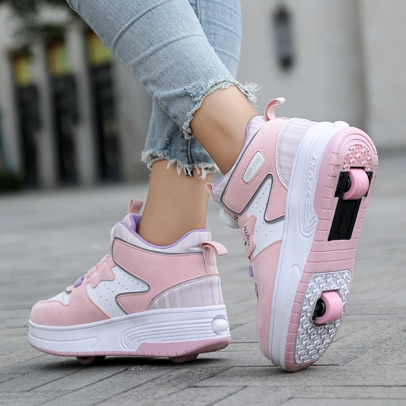 2023 Fashion Children Roller Skate Shoes Girls Boys Outdoor Swivel Buckle Sport Casual Sneakers Two Wheels Walking Gifts Shoes