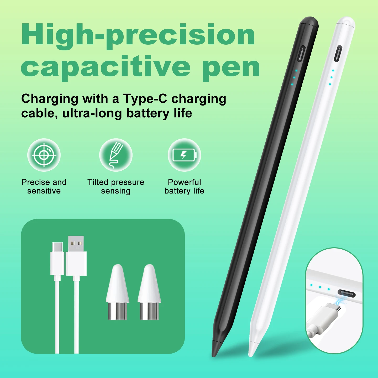 Universal Stylus Pen for iPad iPhone Samsung, 95% Touch Devices, Fast Charging, Long-Lasting Battery, Side Magnetic