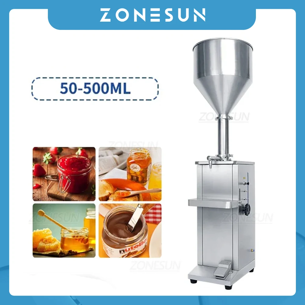 

ZONESUN Vertical Paste Filling Machine Pneumatic Cream Filler 30L Hopper Sauce Honey Laundry Serum Shampoo Gel Cosmetics ZS-GT1V