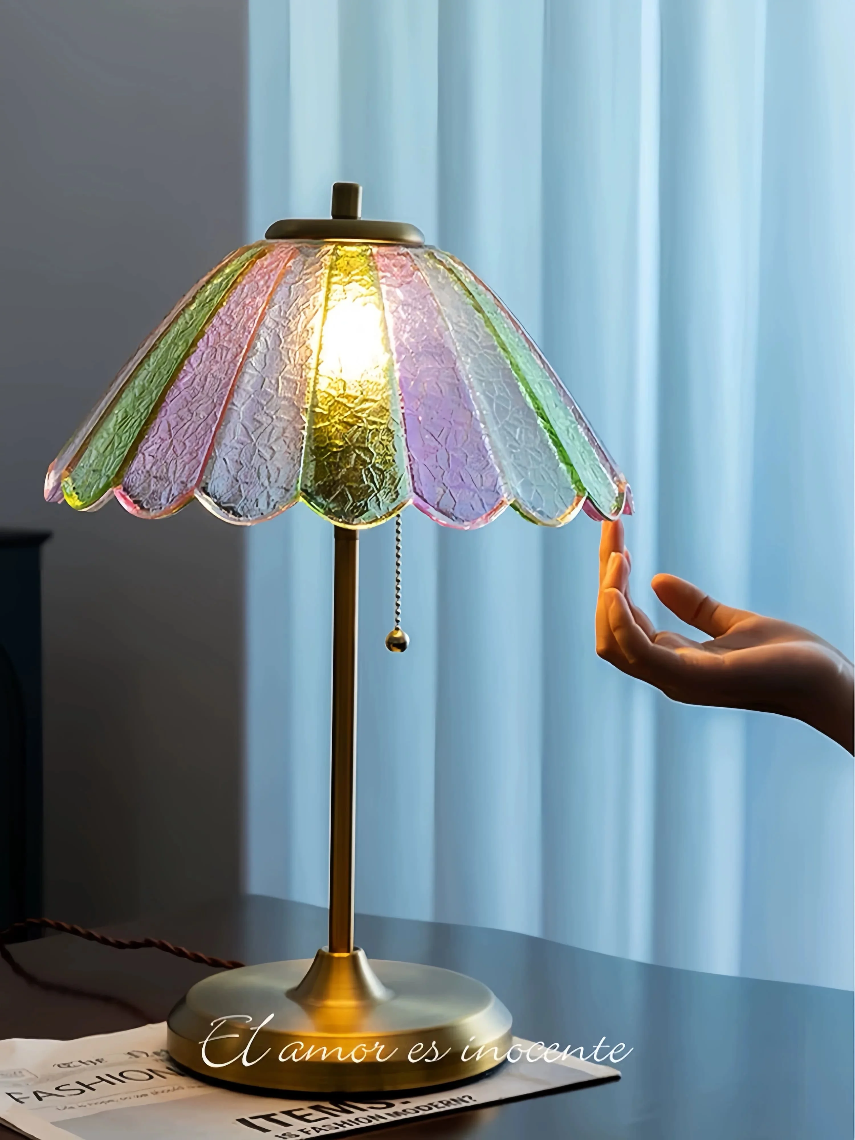 French vintage butterfly dream desk lamp, vintage colored glass bedroom bedside lamp, American atmosphere desk lamp