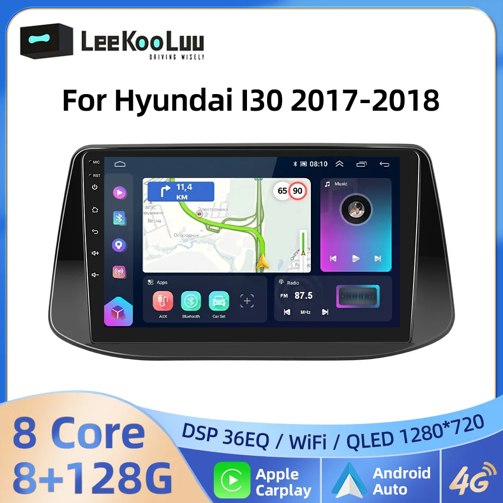 

LeeKooLuu Wireless CarPlay Android Auto Radio For Hyundai I30 2017-2018 Car Multimedia Player 2Din Autoradio 4G Wifi GPS Stereo