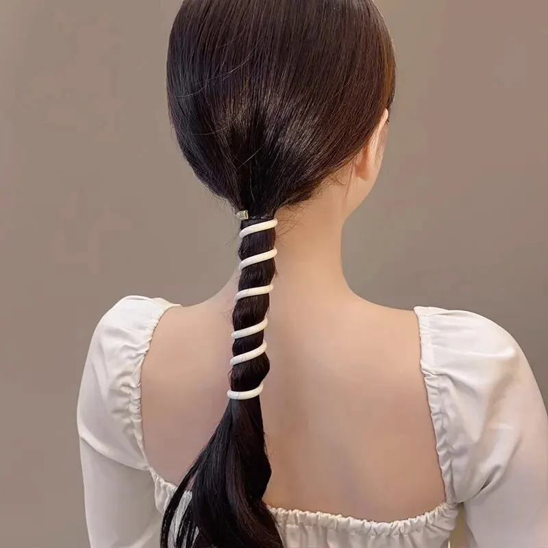 5Pcs Women Ponytail Elastic Hair Bands Telephone Wire Hair Ties Scrunchies Random Color Rubber Headband Girls Hair Accessories image 3