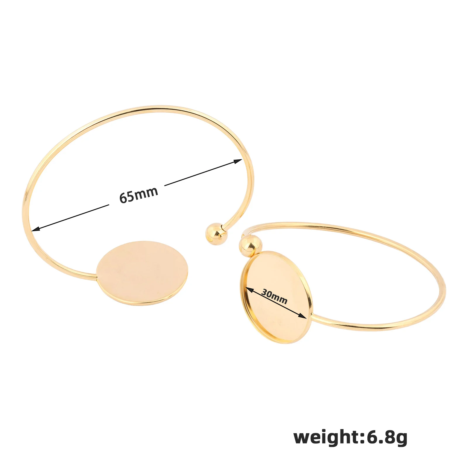 2pcs Fit 30mm Cabochon Bangle Bezel Settings Stainless Steel Gold Plated Cuff Bracelets Base Blanks For Jewelry Making view 2