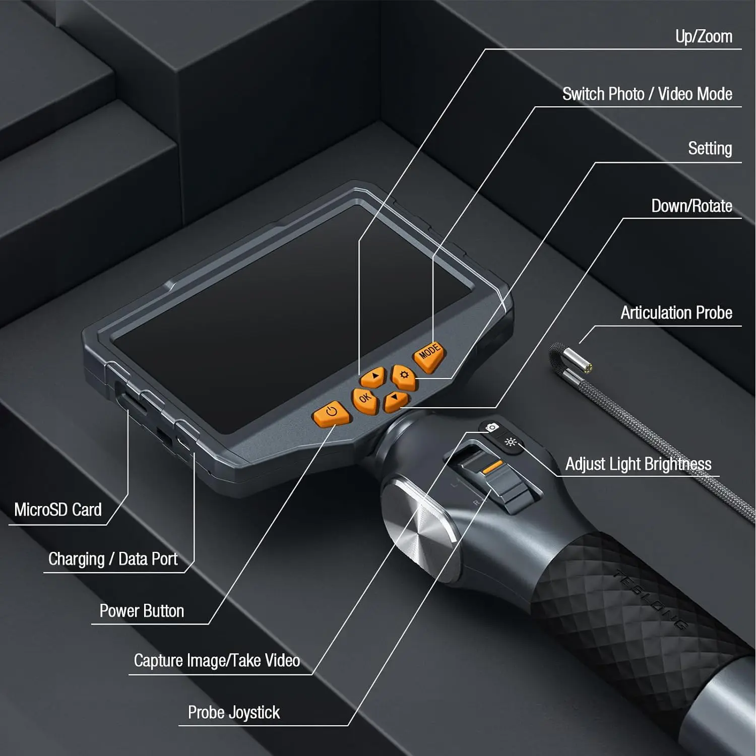 Imagem -05 - Teslong Direção Endoscópio Câmera com Wi-fi Td500 Articulating Borescope 1080p Tela Ips Way 360 ° Lente de 39 mm