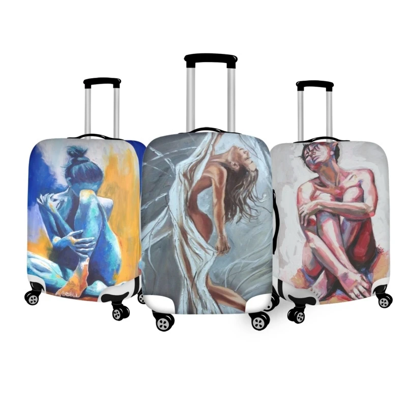 Oil Painting Women Travel Luggage Covers Scratch Resistant Suitcase Protector Cover Durable Trolly Basic Accessory for18-32 Inch