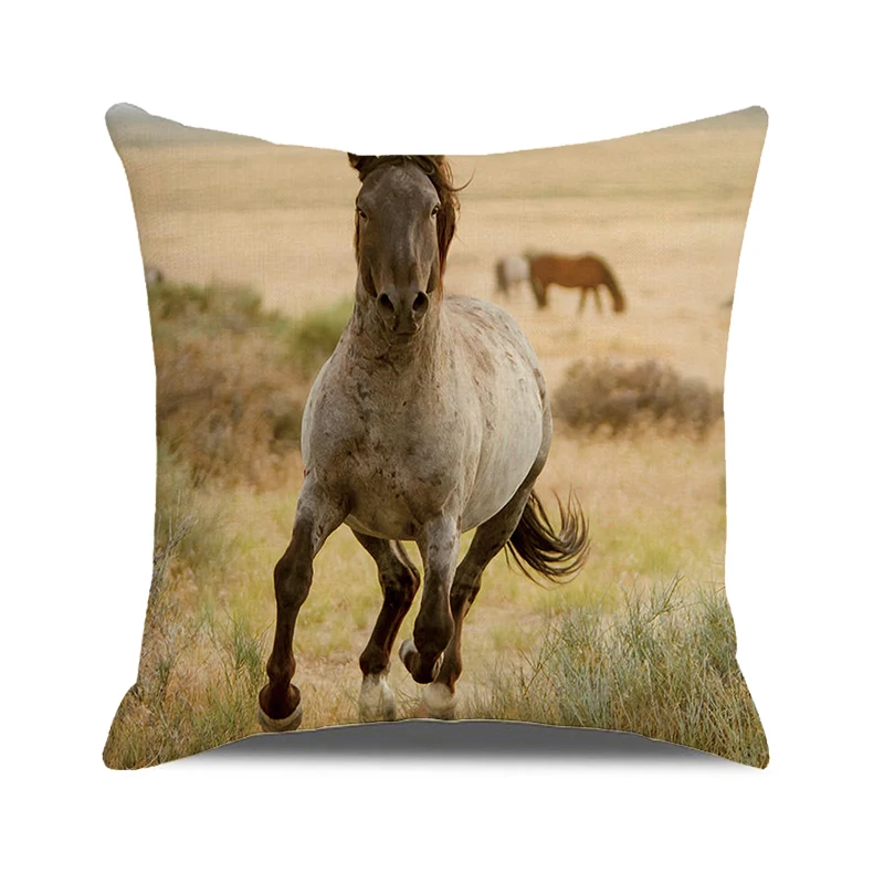 Running Horse Print Pattern Cushion Cover Home Living Room Sofa Decoration Square Polyester Throw Pillow