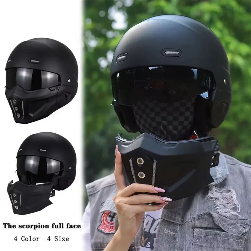 Scorpion EXO-M110 Modular Helmet Retro Male Motorcycle Headgear with 2 Lenses DOT & CE Approved Tactical Cap for Cruiser