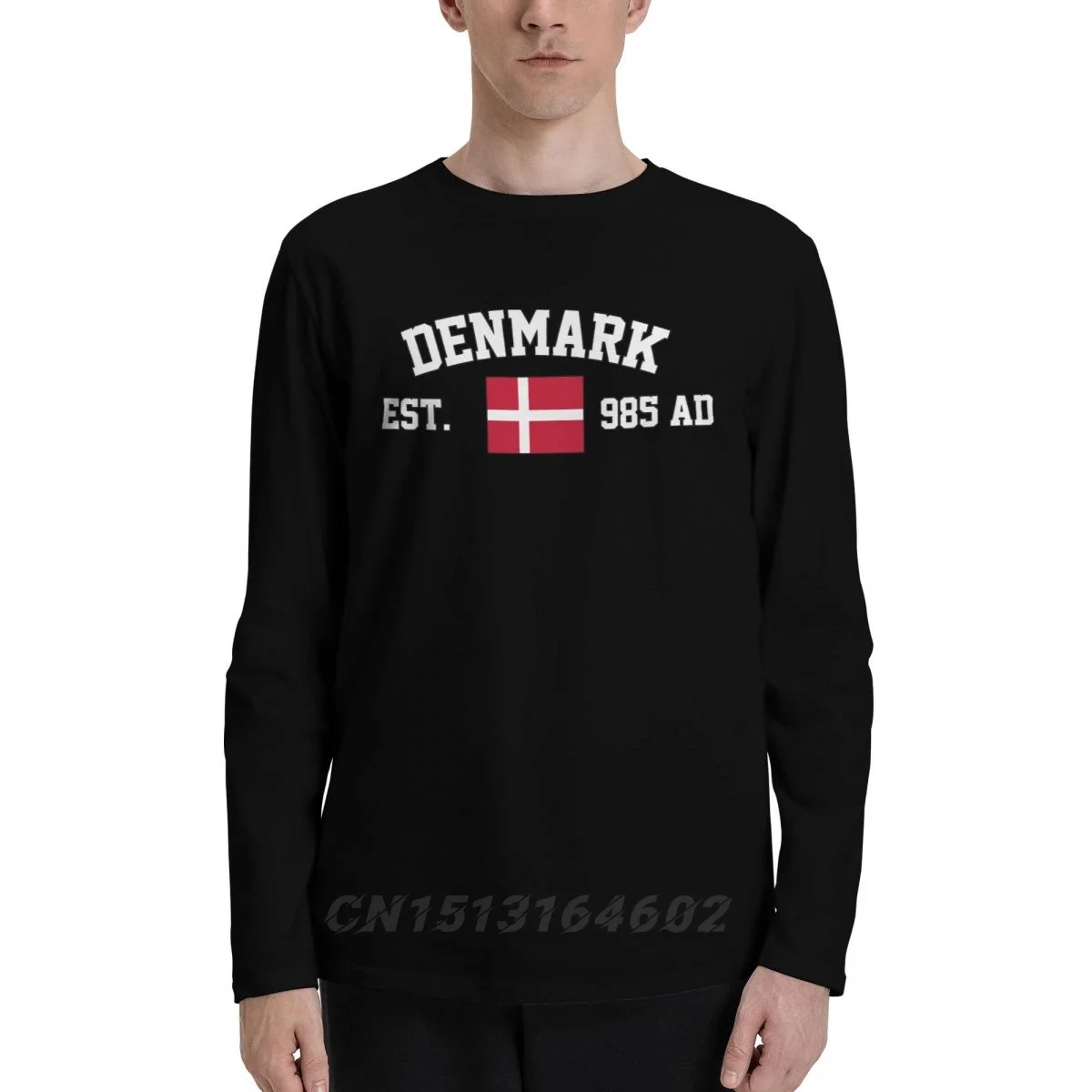 100% Cotton Denmark Flag With EST. Year Long Sleeve Autumn T shirts Men Women Unisex Clothing LS T-Shirt Tops Tees