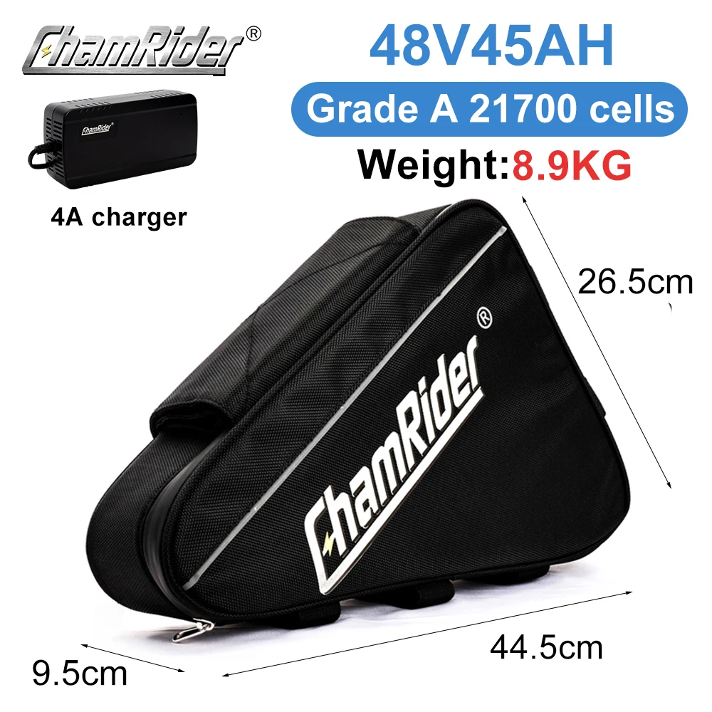 ChamRider Grote Driehoek Batterij 48V Ebike Batterij 48AH 45AH Elektrische Fiets Batterij 52V Mobiele 21700 Lithium 50A BMS