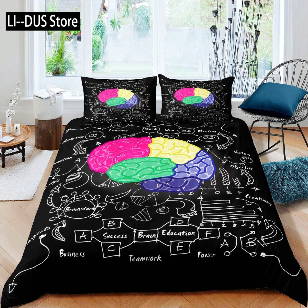 Set copripiumino per cervello umano per ragazzo bambino studenti microfibra musica arte copripiumino decorazione matematica scienza soggetto set di biancheria da letto a tema