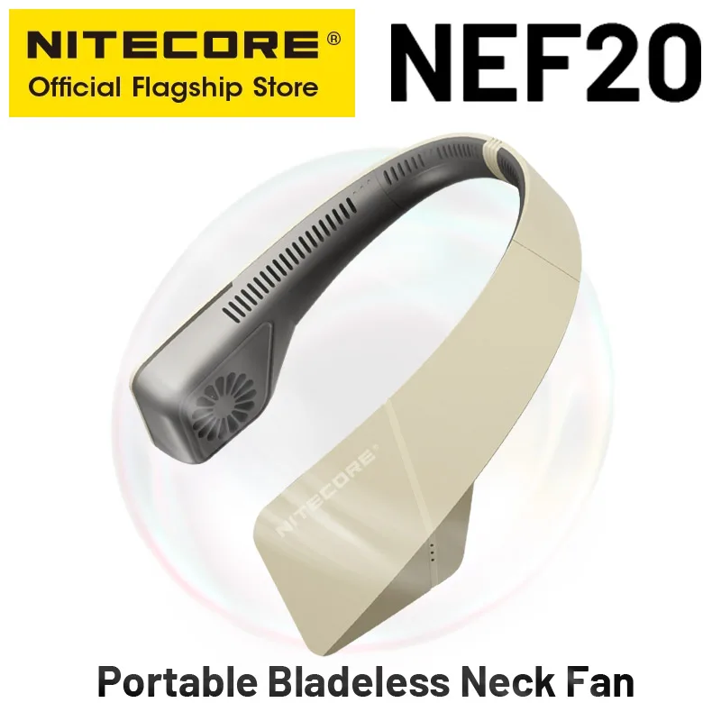 NITECORE NEF20 Portable Hanging Neck Fan Bladeless Mute Neck Fan Rechargeable Neckband Air Cooler for Outdoor Photography Tools