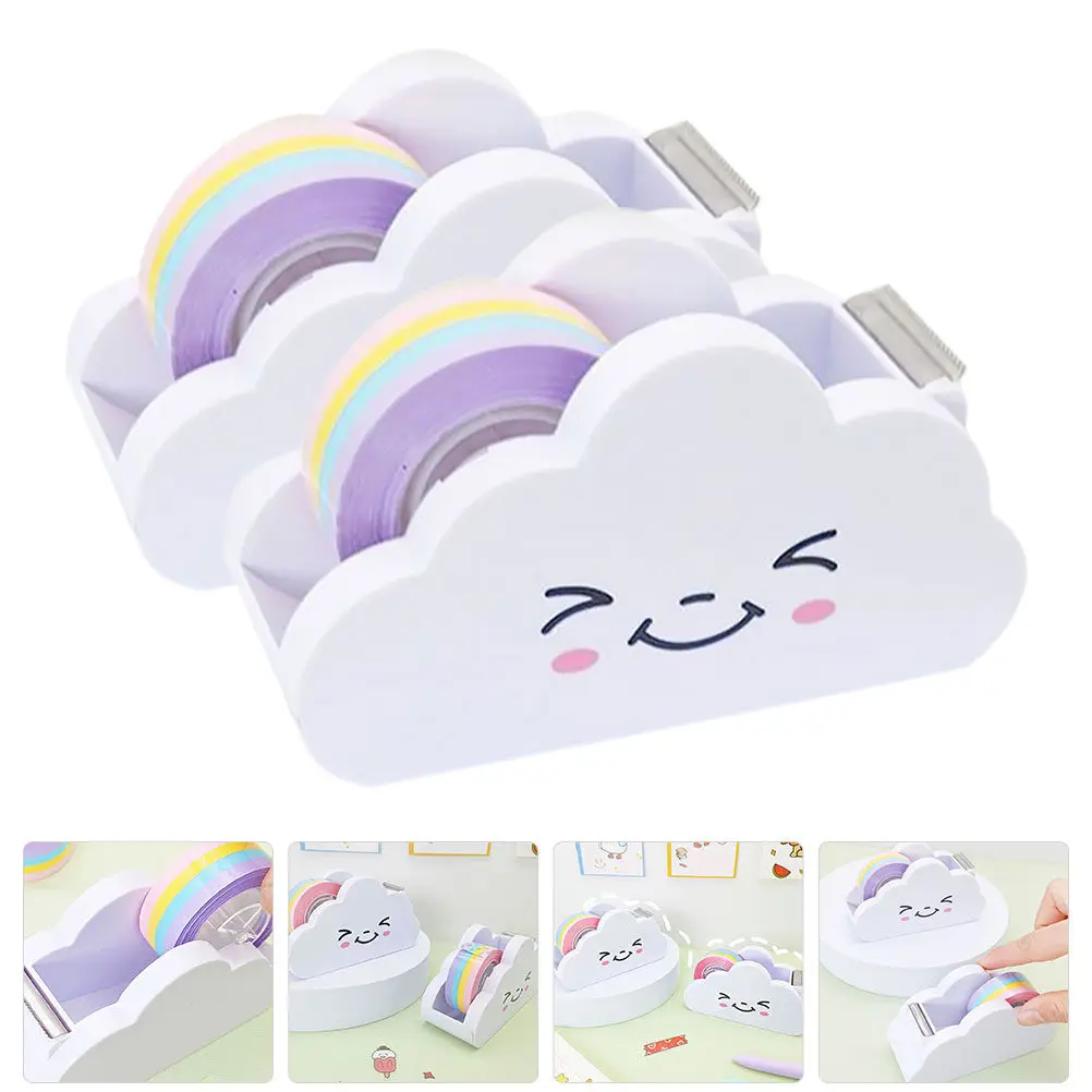 

2Sets Rainbow Tape Cutter Premium Plastic Tape Dispenser Cute Desk Holder Office School Art Supplies Portable Sticker Cutter