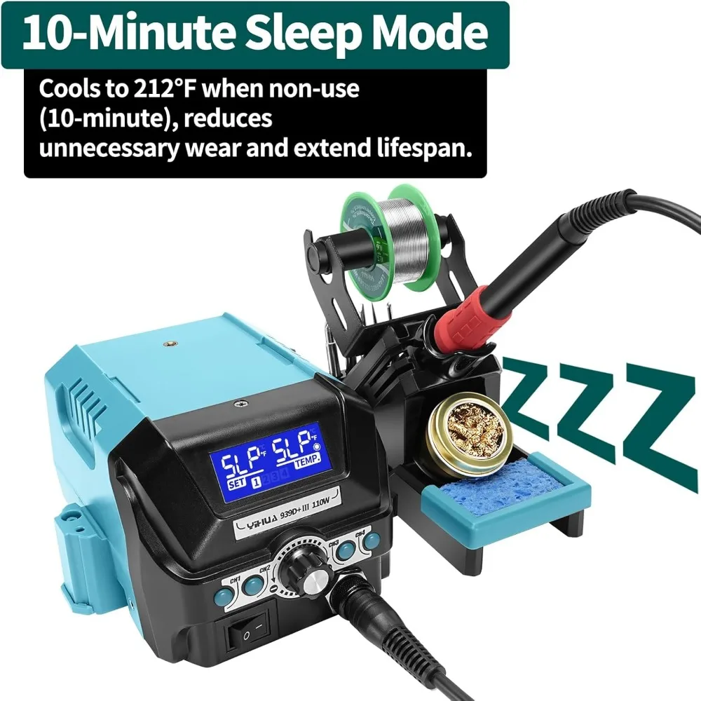 Kit Stasiun Solder Digital dengan Layar LCD, Daya Tinggi 110W, 4 Saluran Memori, Mode Tidur, dan Aksesori