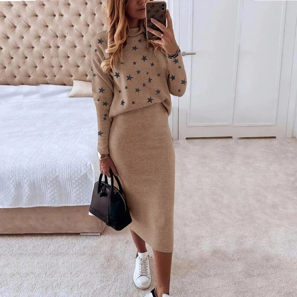 Skirt Sets for Women Clothing 2023 Autumn Winter Elegant Hip Skirts 2 Piece Suit Vestido Femal Clothing Long Sleeved Top+Dress