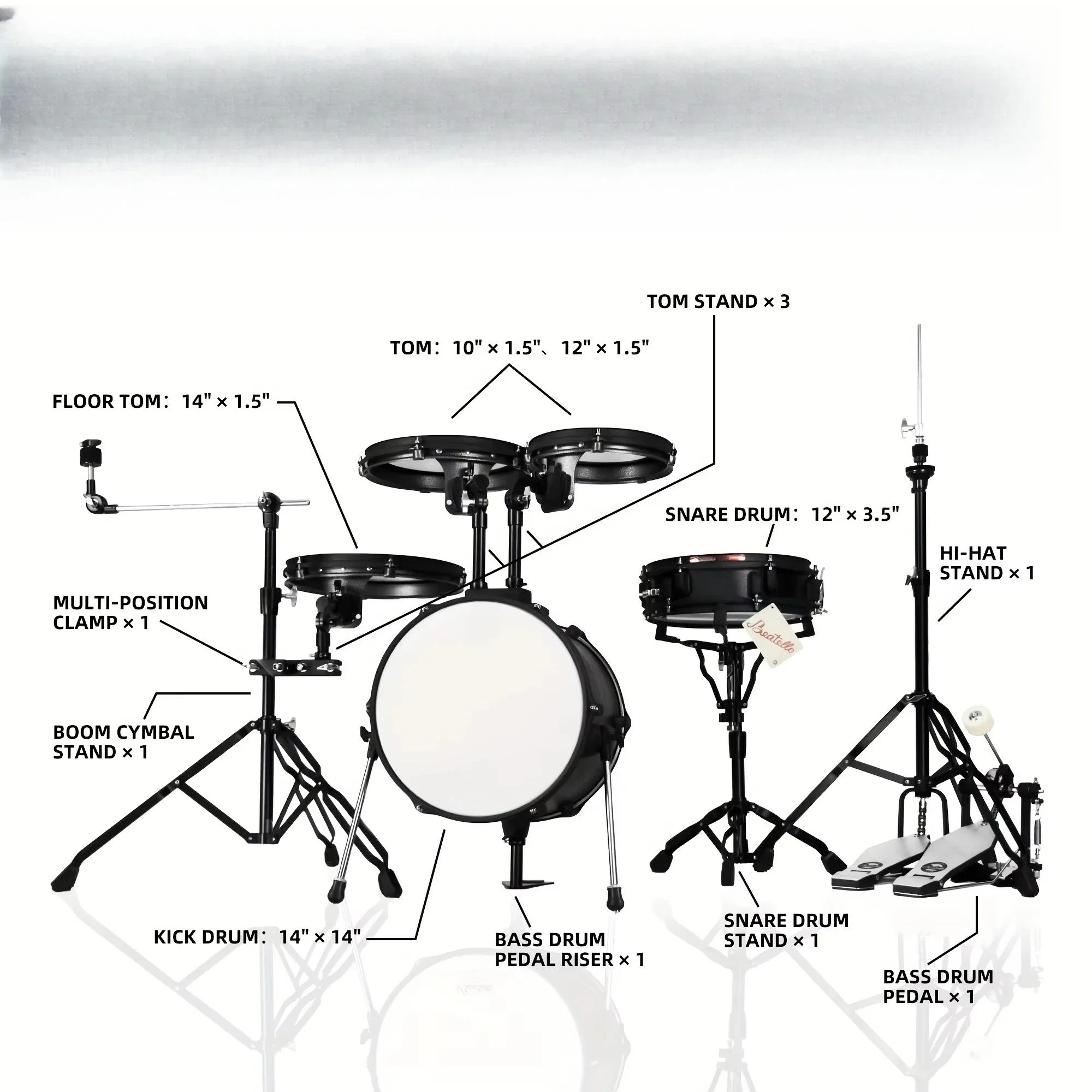 Beatello Single-Sided Small Drum Set Easy Carry Metal Hoops with Flat Drum and Slab Single-Sided Drum Heads for Travel