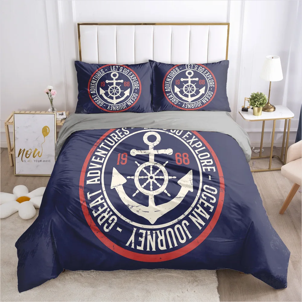 

Marine Anchor Bedding Set for Kids, 3D Duvet Cover Sets, Comforter Bed Linen, Twin, Queen, King, Single Size, Blue Ship Vessel,