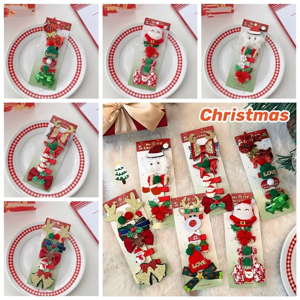 Merry Christmas Decor Christmas Hairpin Set Deer Horn Star Children Antler Hair Clip Christmas Tree Cloth Children Bow Hairpin