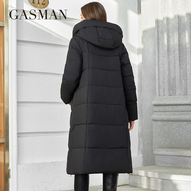 GASMAN 2023 Winter Down Jacket Women Long Classic zipper Design Pocket Stand Collar Hooded Slim Coat Women Parkas 83512