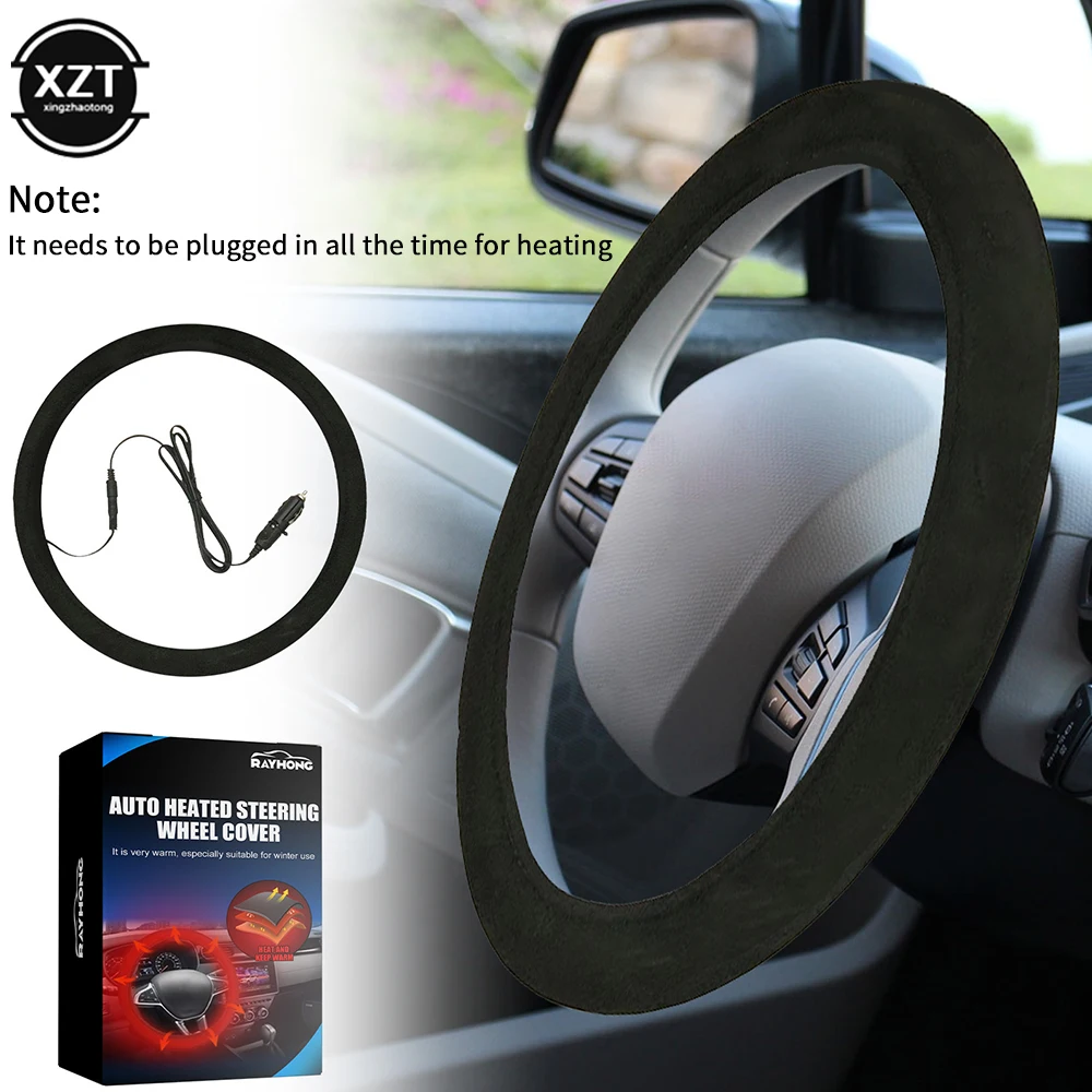 NEW Universal Car Heated Steering Wheel Cover Electric Heating 10W Winter Hand Warmer Auto Warm Anti-Skid Protector Cover 38cm