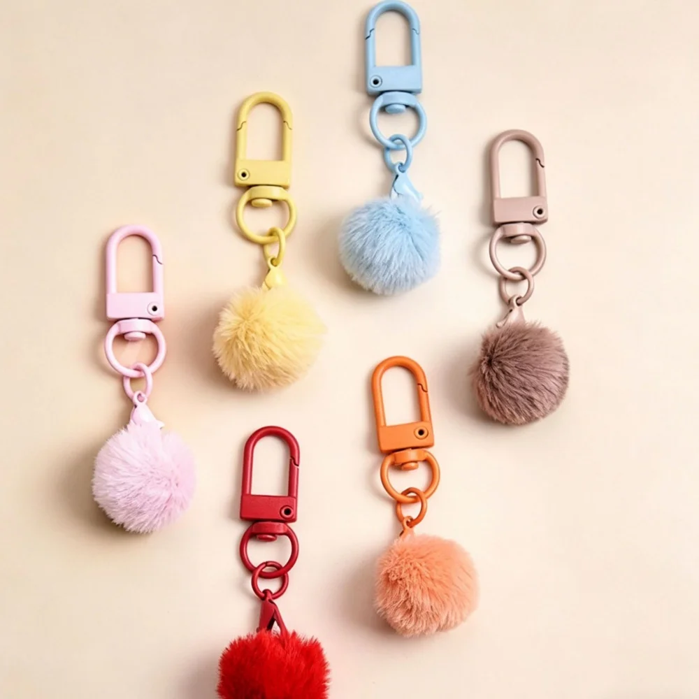 Bulk Cute Mini U Carabiner with Soft Pom Pom Ball Metal Snap Hook Plush Charms Decor Hardware for DIY Handmade Charms Backpack