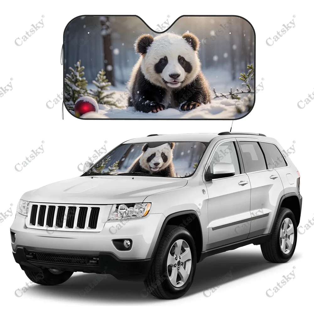 Panda Bear Walking In The Snow Car Windshield Sunshade, Front Auto Cars Sun Shade Blocks Uv Rays Sun-Visor Protector