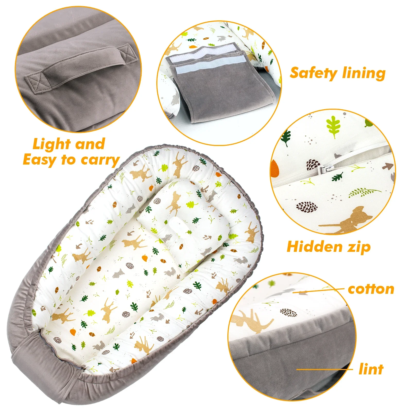 Crib in-bed Crib Sleeping Mat Baby Sharing Bed with Pillow Organic Cotton Portable for 0-24 Months Baby Safe and Comfortable