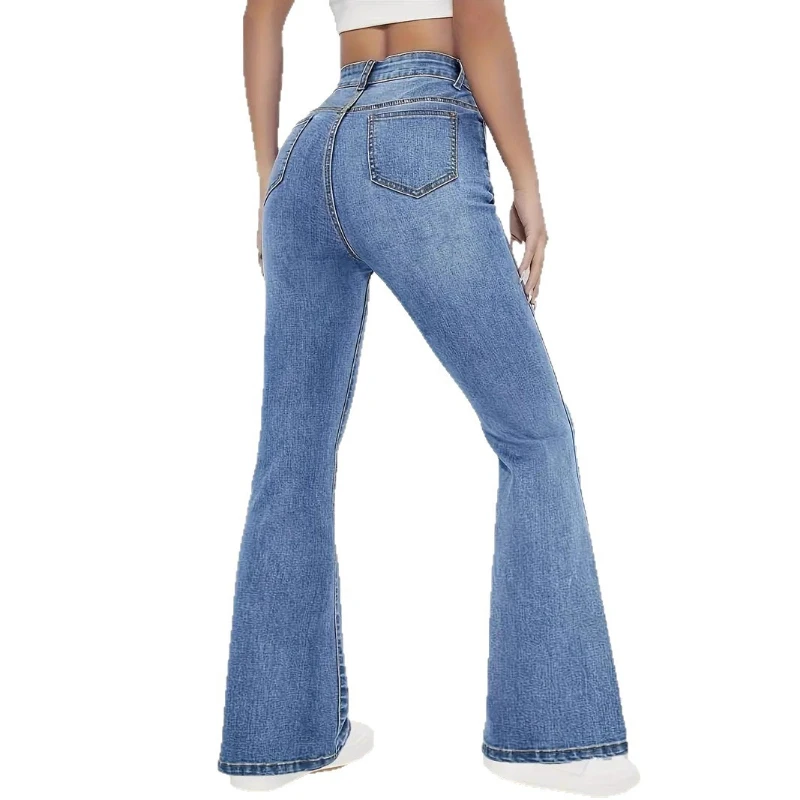 2025 European Beautiful Women's High Waist Slim Elastic Slightly Pull Denim Trousers Women's Fashion Versatile Waist Jeans