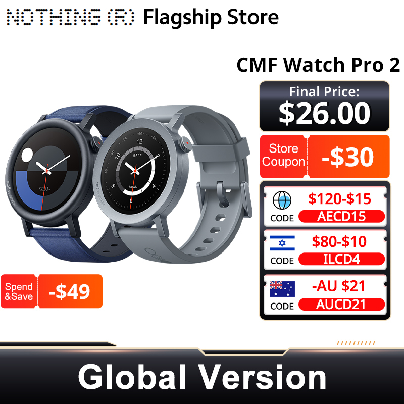  CMF by Nothing Watch Pro 2 Global Version BLUETOOTH CALLS 1.32'' AMOLED 60 FPS Display 11 Days Battery life SpO₂ Monitors GPS 