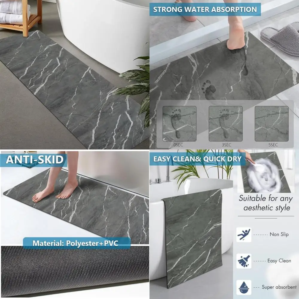 

custom-sized rubber non-slip absorbent thin bathroom rugs - quick dry, door-friendly, washable mats