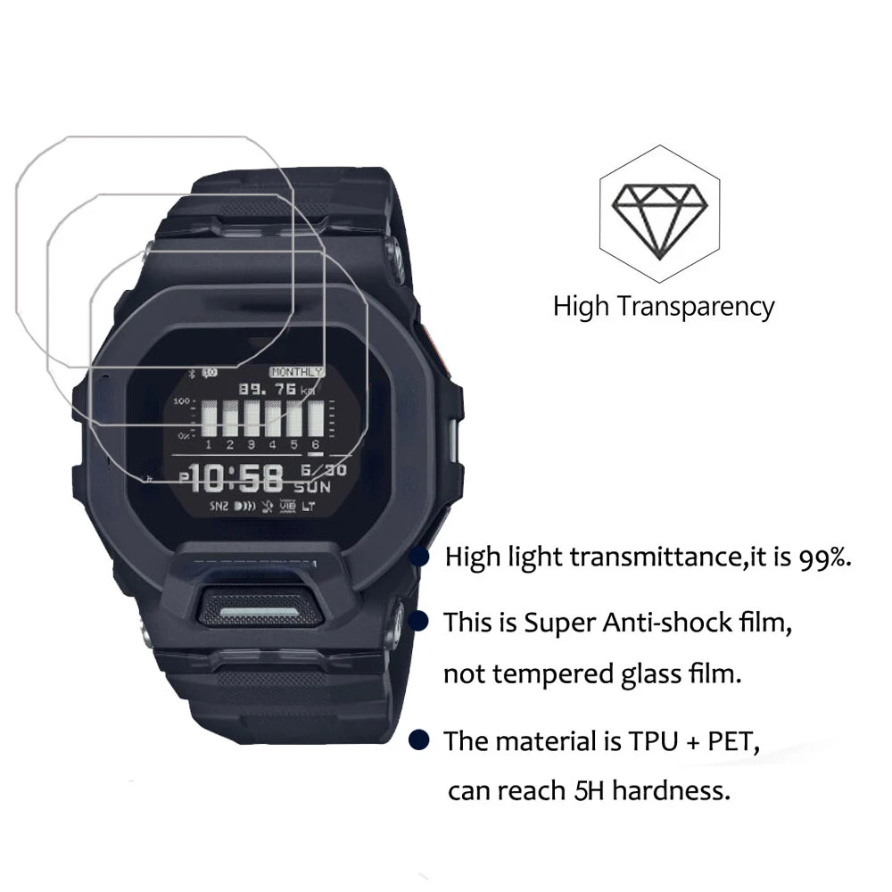 Película PET Nano a prueba de explosiones para Casio, Protector de G-SHOCK, GBD-200, GMW-B5000, GM-5600, GX56, GXW-56, no de vidrio, 3 uds.