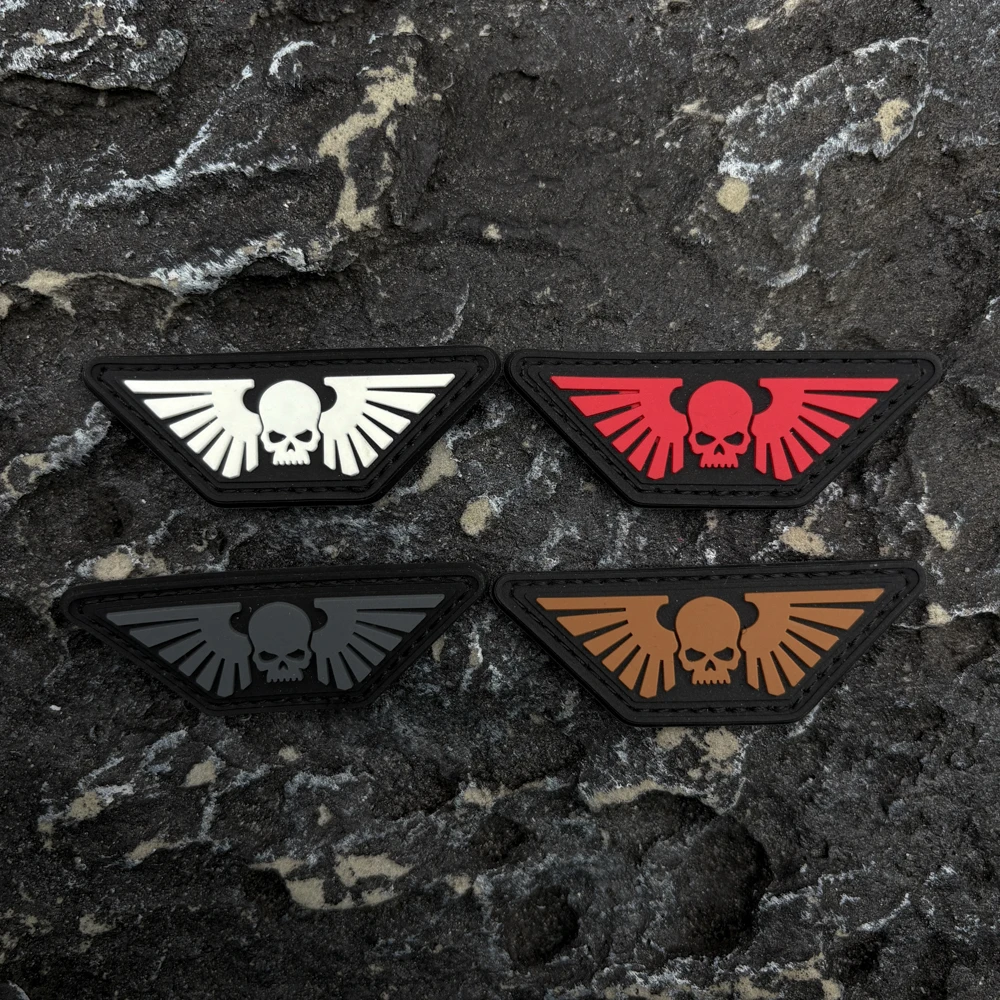 Triangular wing-shaped skull pattern armband PVC glow-in-the-dark patch badge personalized creative applique for clothing, backpacks, bags, and jackets decoration, comes with hook side