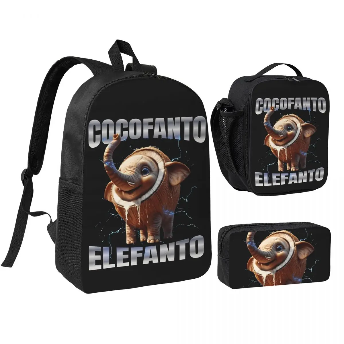 3pecs/set Cocofanto Elefanto Vintage Funny Backpack for Teenage Italian Brainrot Canvas Bags Lunch bag Pencil Case