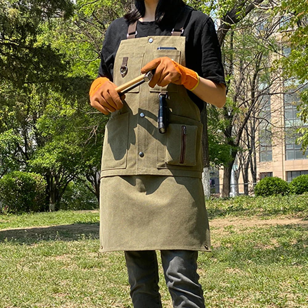 Outdoor Detachable Long Short Adjustable Apron for Men and Women, Thickened Canvas, Electrician and Carpenter, Multi-Pocket Tool